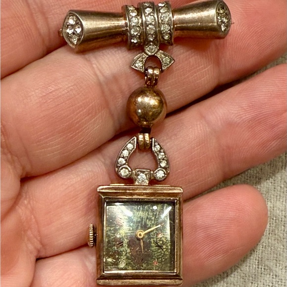 Vintage Monarch 12k 0015 On Solid Sterling Silver 7 Jewels Lapel Nurse\'s Watch